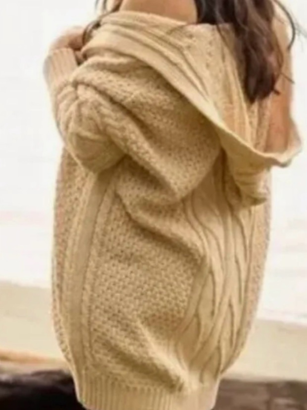 Jackson Rowe cream cable knit  hooded cardigan sweater Size large. Cozy Boho